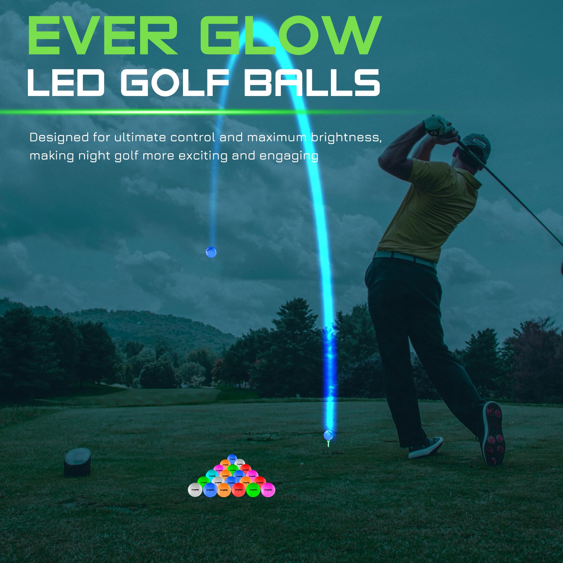 KINGTOP Upgraded Glow in The Dark Golf Balls - Super Bright Light Up LED Golf Ball - with Glow Golf Tees and Storage Bag - Fun Night Golfing Gift for Men and Women | Backyard Putting Greens