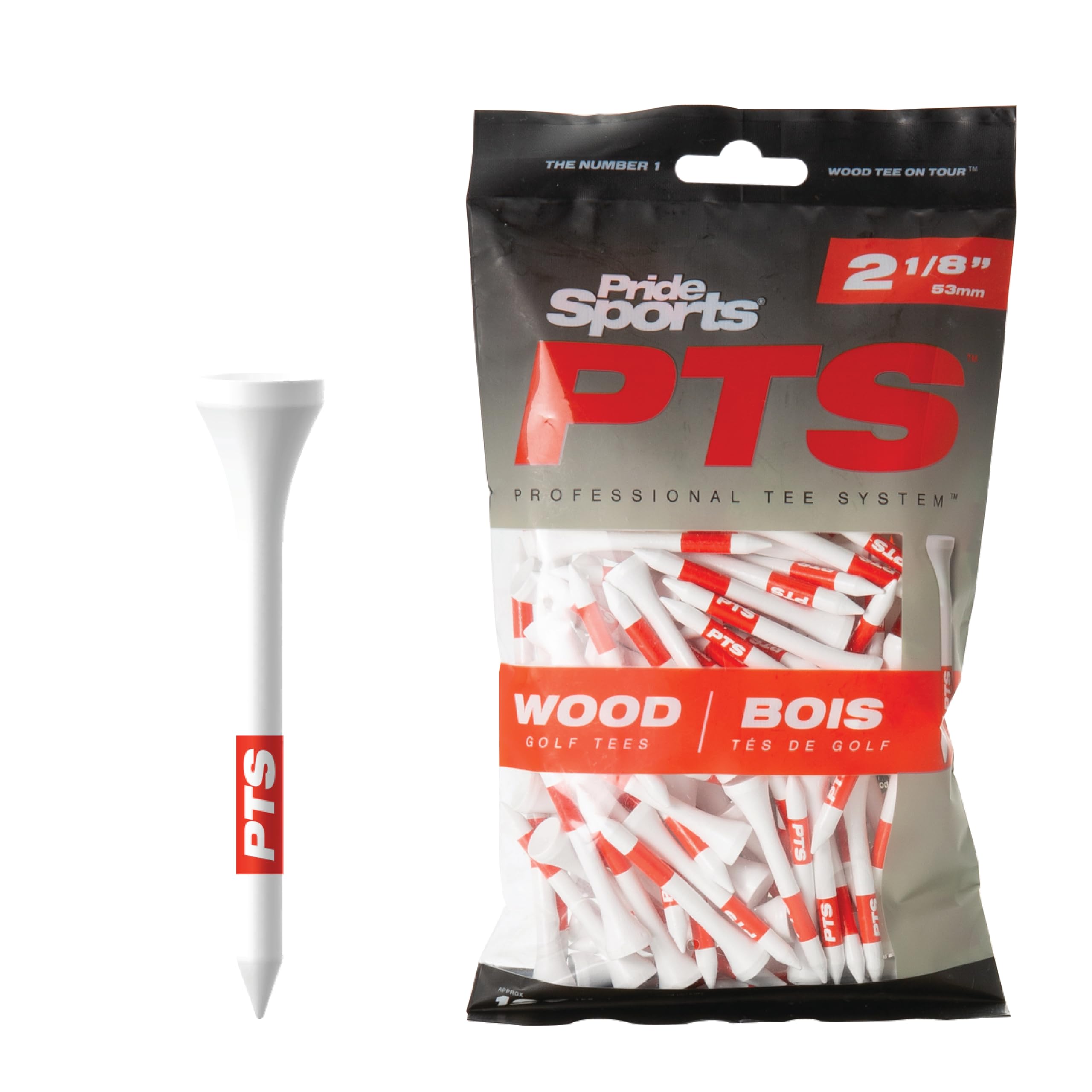 PrideSports PTS Wood Golf Tees | 100 Count, 2-3/4 Inch | #1 Wood Tee on Tour | Best for Drivers & Woods