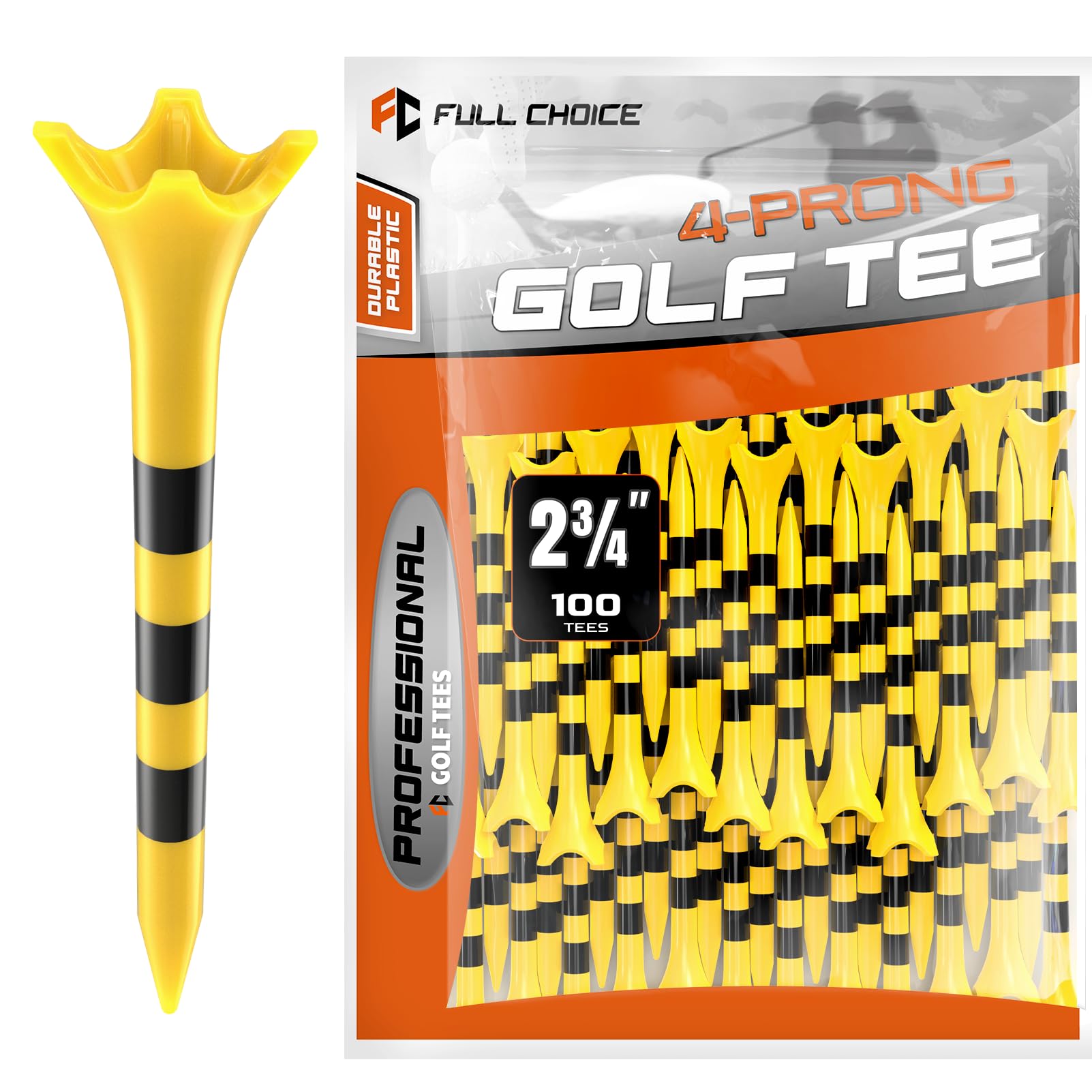 Professional Plastic Golf Tees 100 Pack (3-1/4" or 2-3/4"), Enhanced Durability & Stability, Engineered to Minimize Friction and Side Spin