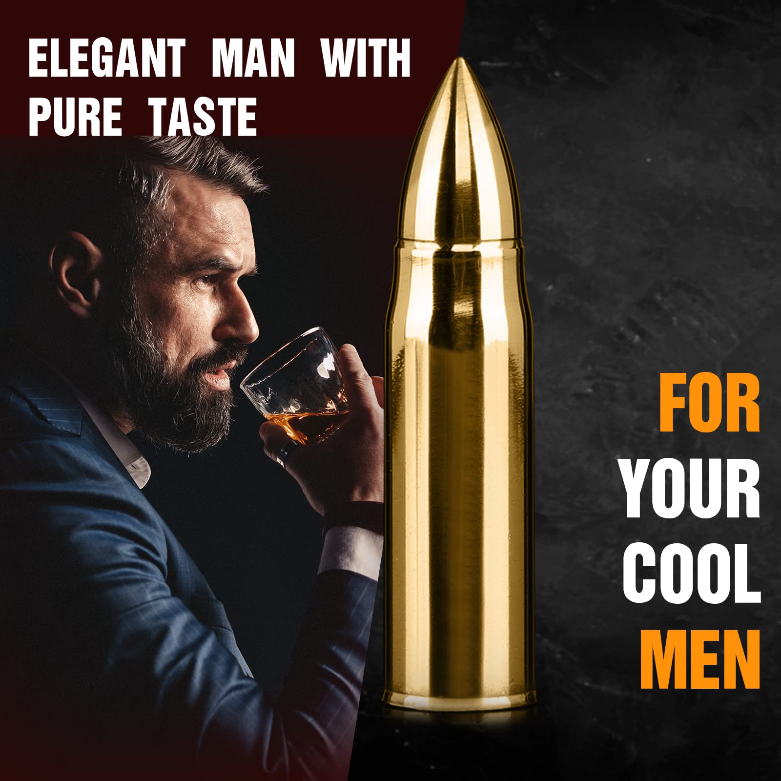 PONPUR Men's Golfer Gifts, Valentines Day Anniversary Birthday Gifts for Dad Him Husband, 4 Whiskey Golf Balls with 1 Tongs, Reusable Stainless Steel Golf Ice Balls Whiskey Gift for Golf Lover