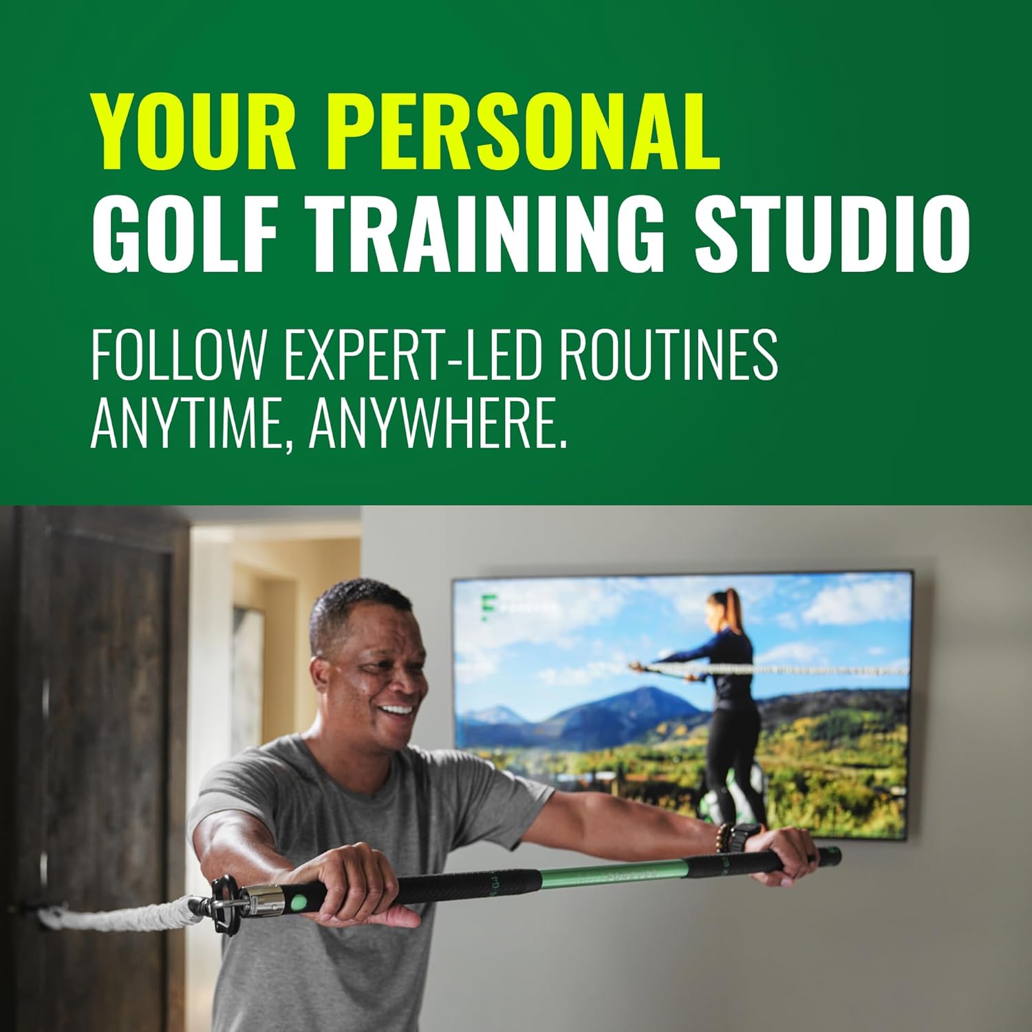 GolfForever Swing Trainer – Golf Training & Fitness System for Strength, Flexibility & Swing Power – Includes 30-Day Membership & Training Bar for Golf-Specific Workouts