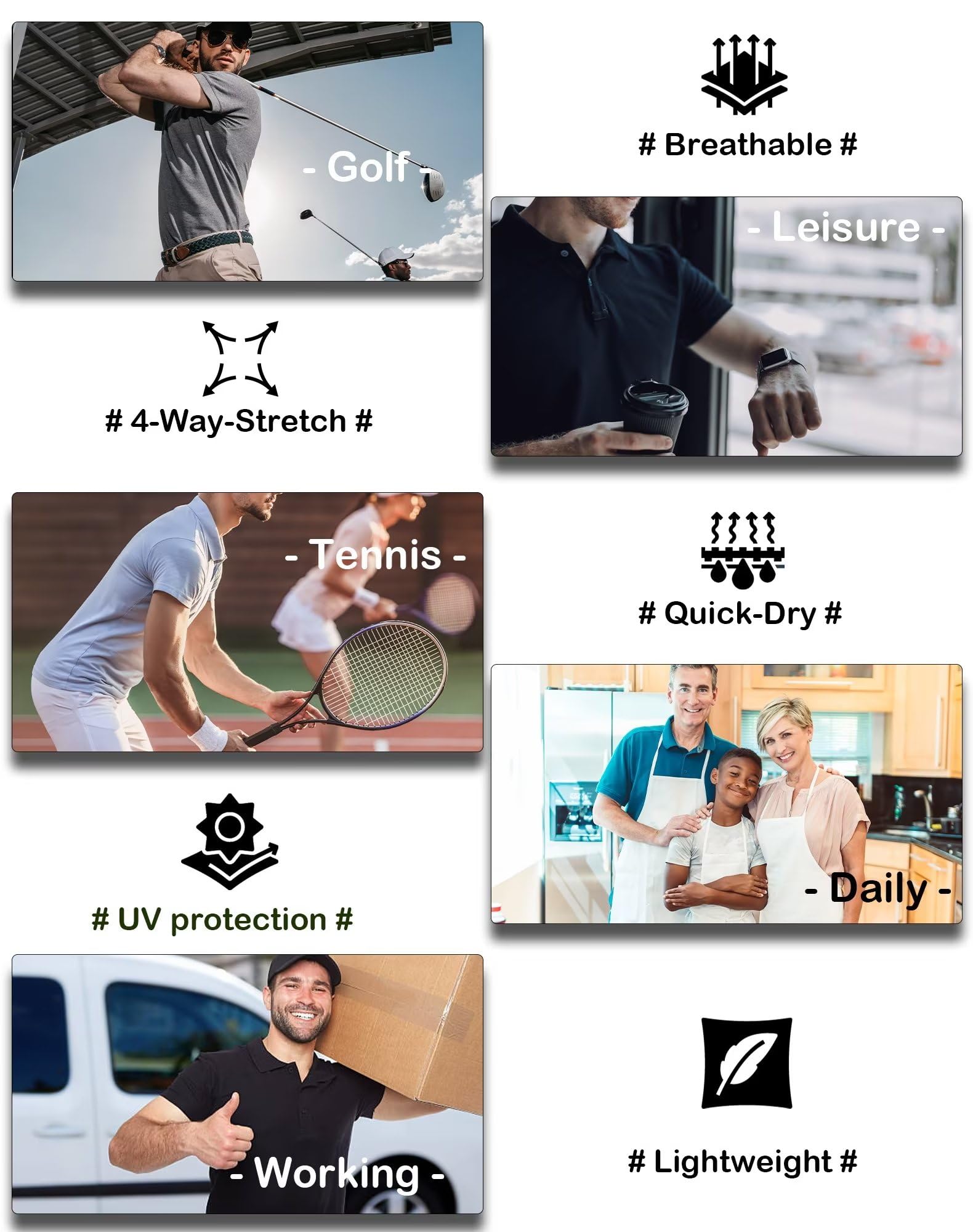 OYGSieg 6 Pack Mens Polo Shirts Performance Short Sleeve Golf Shirt Moisture Wicking Athletic Casual Collared T-Shirt