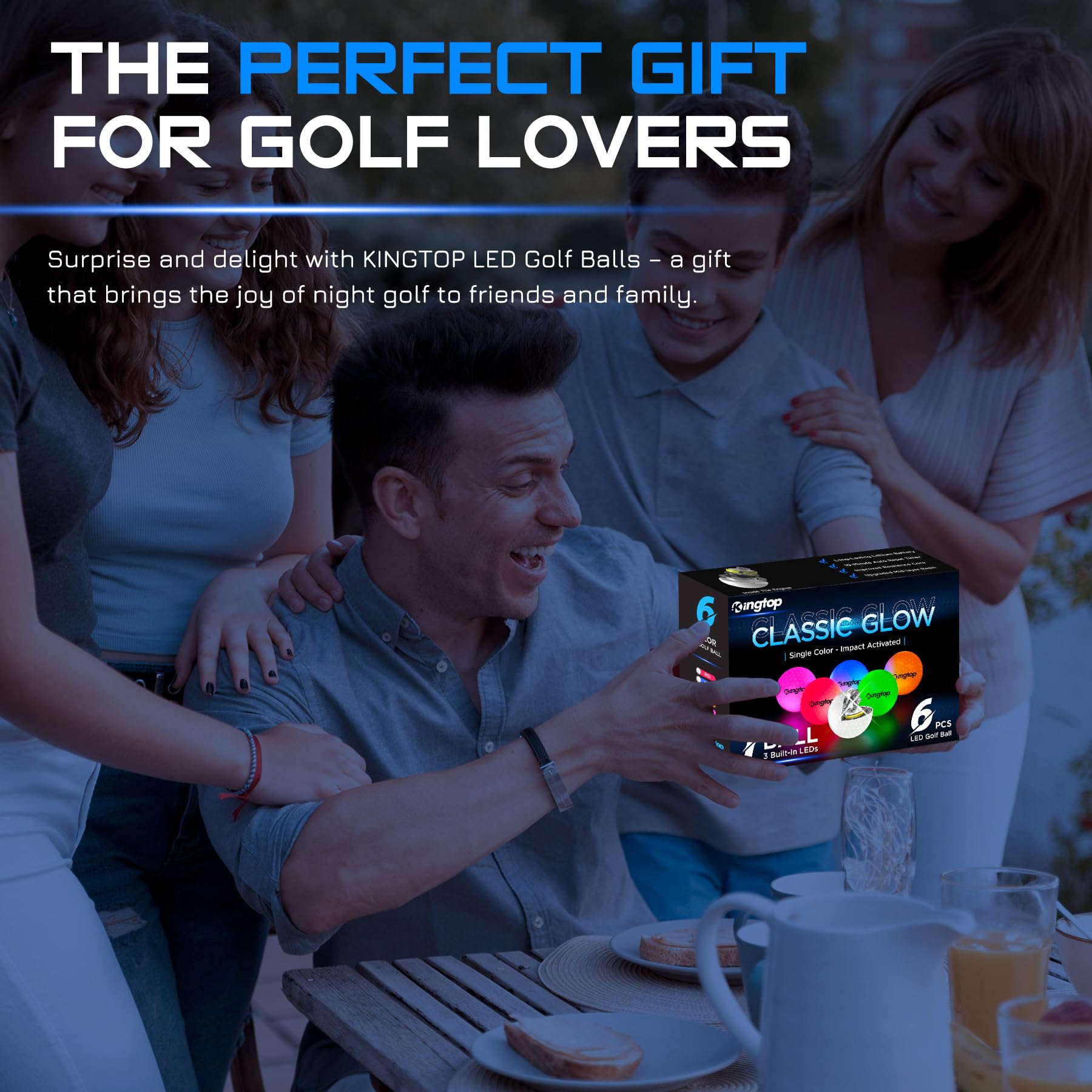 KINGTOP Upgraded Glow in The Dark Golf Balls - Super Bright Light Up LED Golf Ball - with Glow Golf Tees and Storage Bag - Fun Night Golfing Gift for Men and Women | Backyard Putting Greens