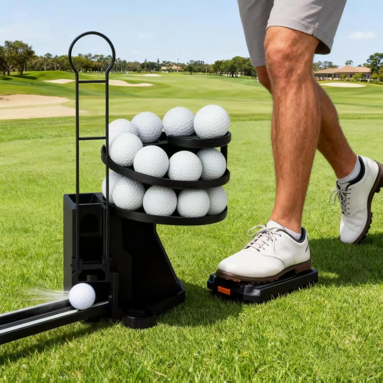 Automatic Golf Ball Launcher Pro with Foot Pedal, 25-Ball Capacity, Range Reload Dispenser for Indoor Outdoor Practice Training Aid
