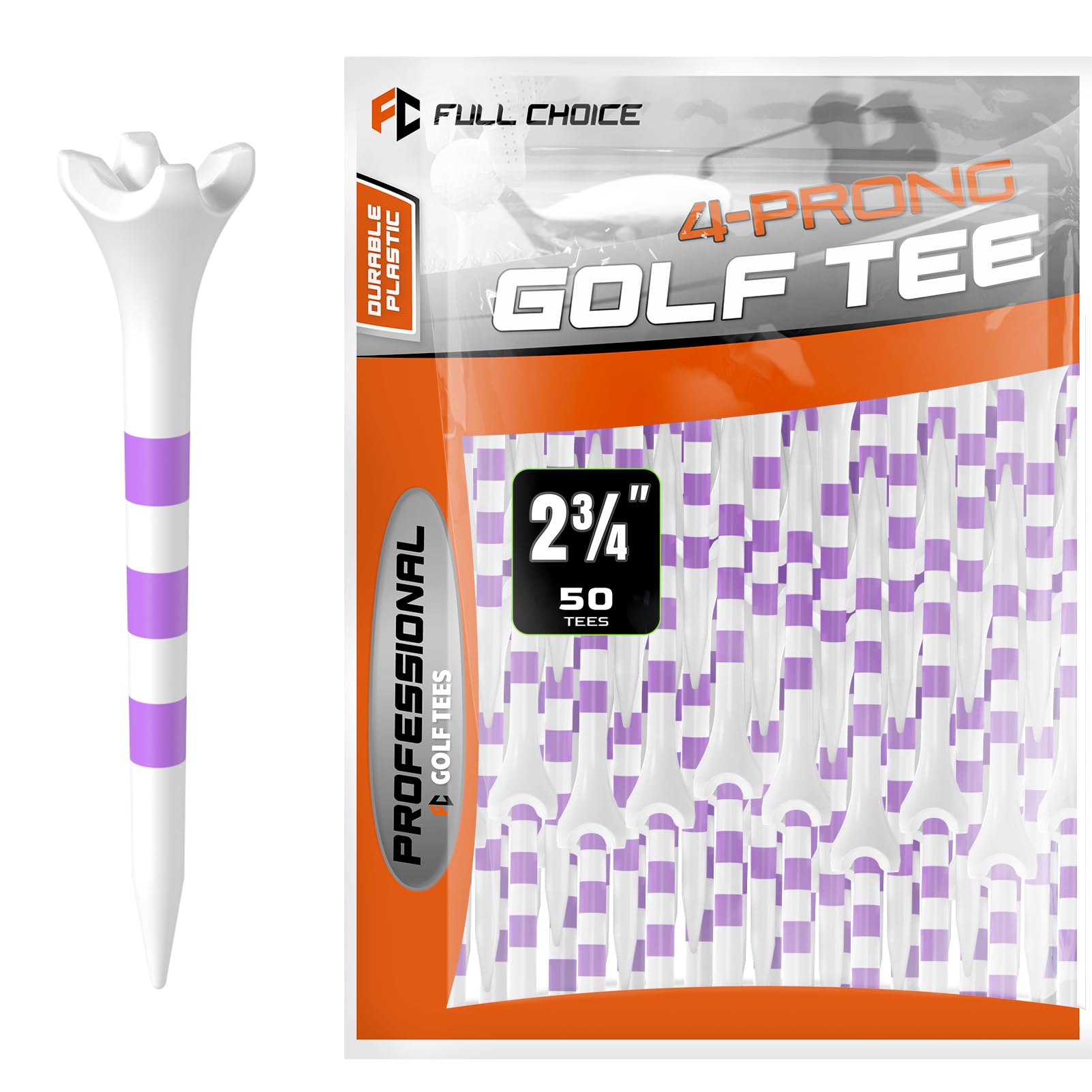 Professional Plastic Golf Tees 100 Pack (3-1/4" or 2-3/4"), Enhanced Durability & Stability, Engineered to Minimize Friction and Side Spin