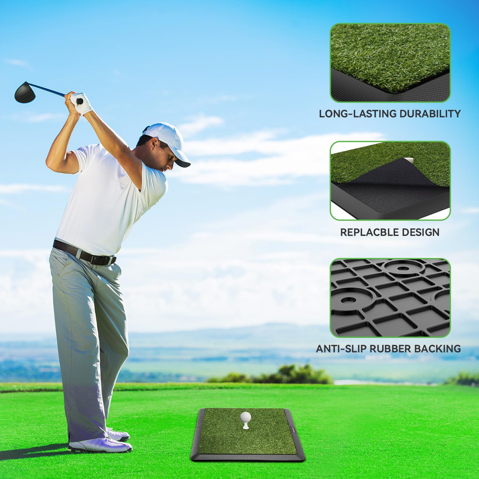 Golf Hitting Mat, Golf Training Mat for Swing Path Feedback Detection Batting,Extra Replaceable Golf Practice Mat 16"x12", Golf Gifts for Men Women for Home Indoor Outdoor