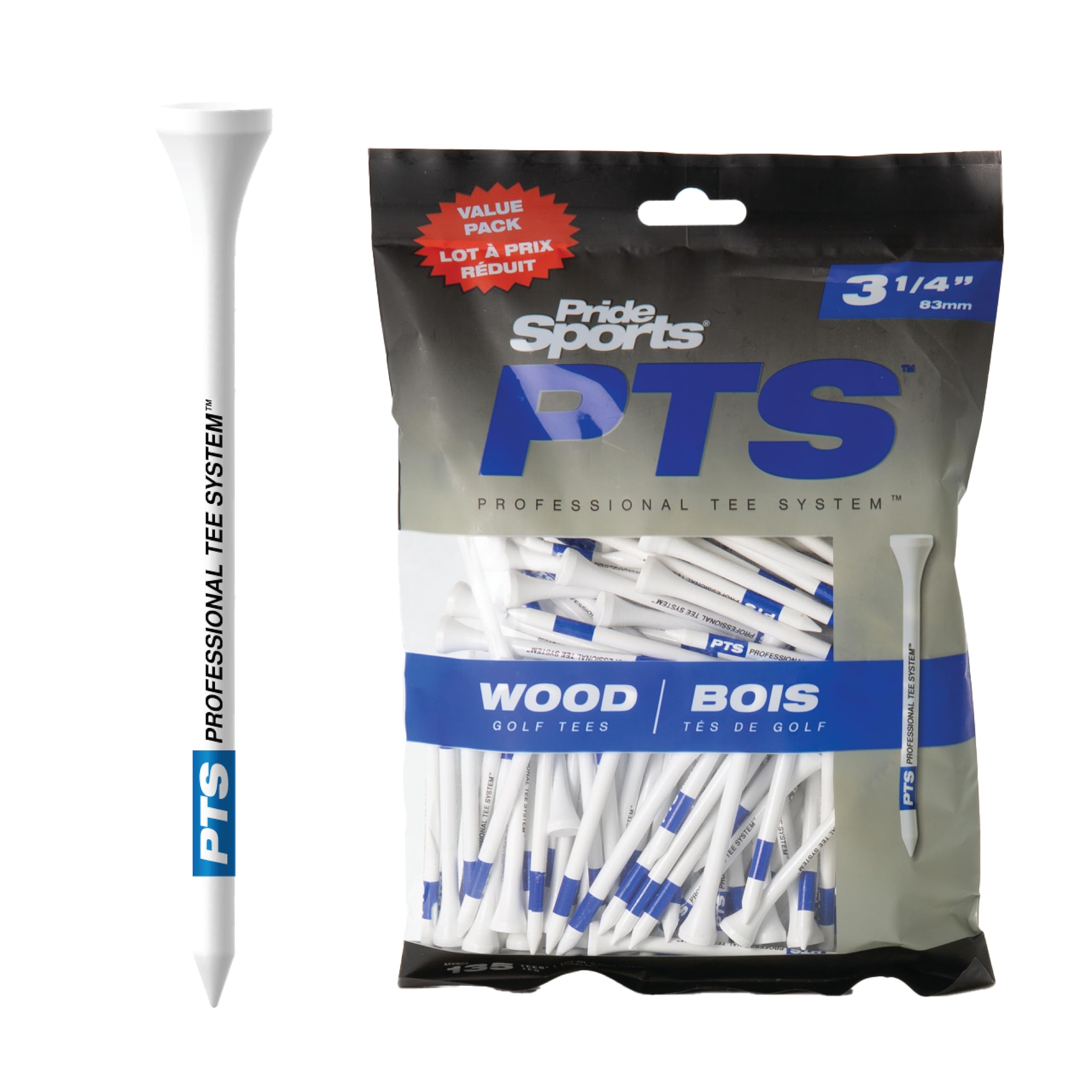 PrideSports PTS Wood Golf Tees | 100 Count, 2-3/4 Inch | #1 Wood Tee on Tour | Best for Drivers & Woods
