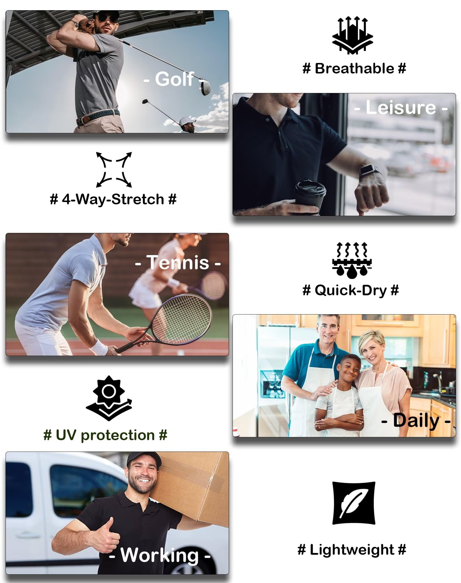 OYGSieg 6 Pack Mens Polo Shirts Performance Short Sleeve Golf Shirt Moisture Wicking Athletic Casual Collared T-Shirt