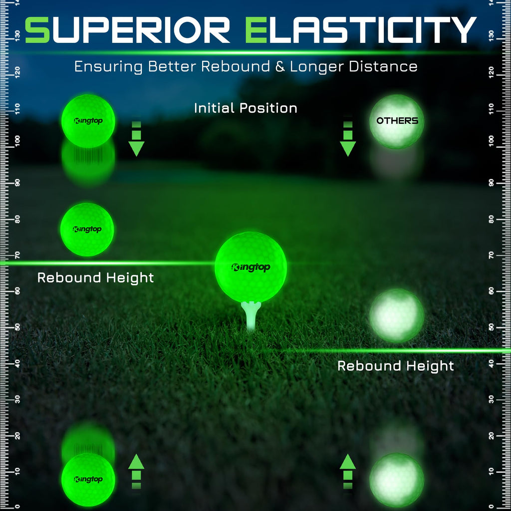 KINGTOP Upgraded Glow in The Dark Golf Balls - Super Bright Light Up LED Golf Ball - with Glow Golf Tees and Storage Bag - Fun Night Golfing Gift for Men and Women | Backyard Putting Greens