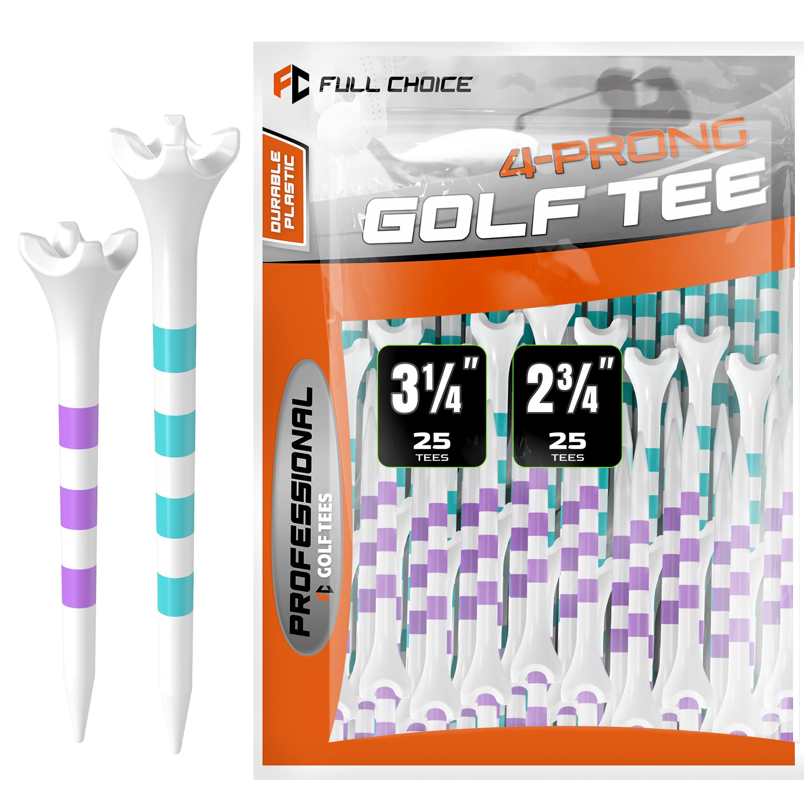 Professional Plastic Golf Tees 100 Pack (3-1/4" or 2-3/4"), Enhanced Durability & Stability, Engineered to Minimize Friction and Side Spin