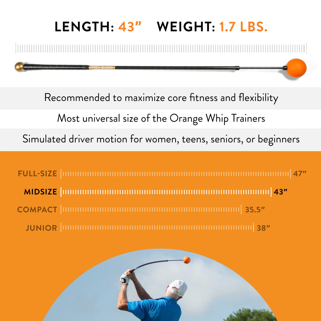 Orange Whip Golf Swing Trainer Aid Patented & Made in USA for Improved Rhythm, Flexibility, Balance, Tempo, and Strength *American Made*