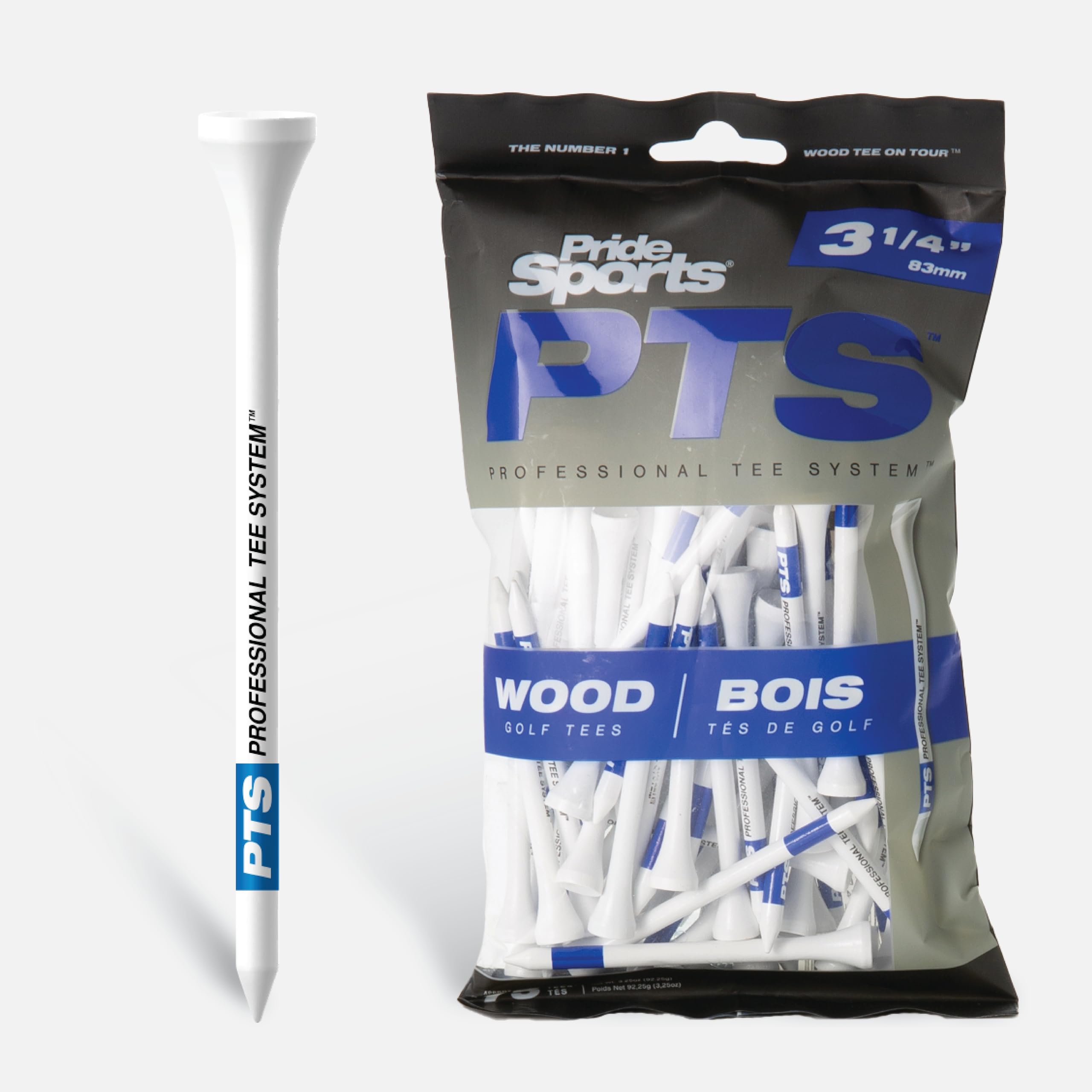 PrideSports PTS Wood Golf Tees | 100 Count, 2-3/4 Inch | #1 Wood Tee on Tour | Best for Drivers & Woods