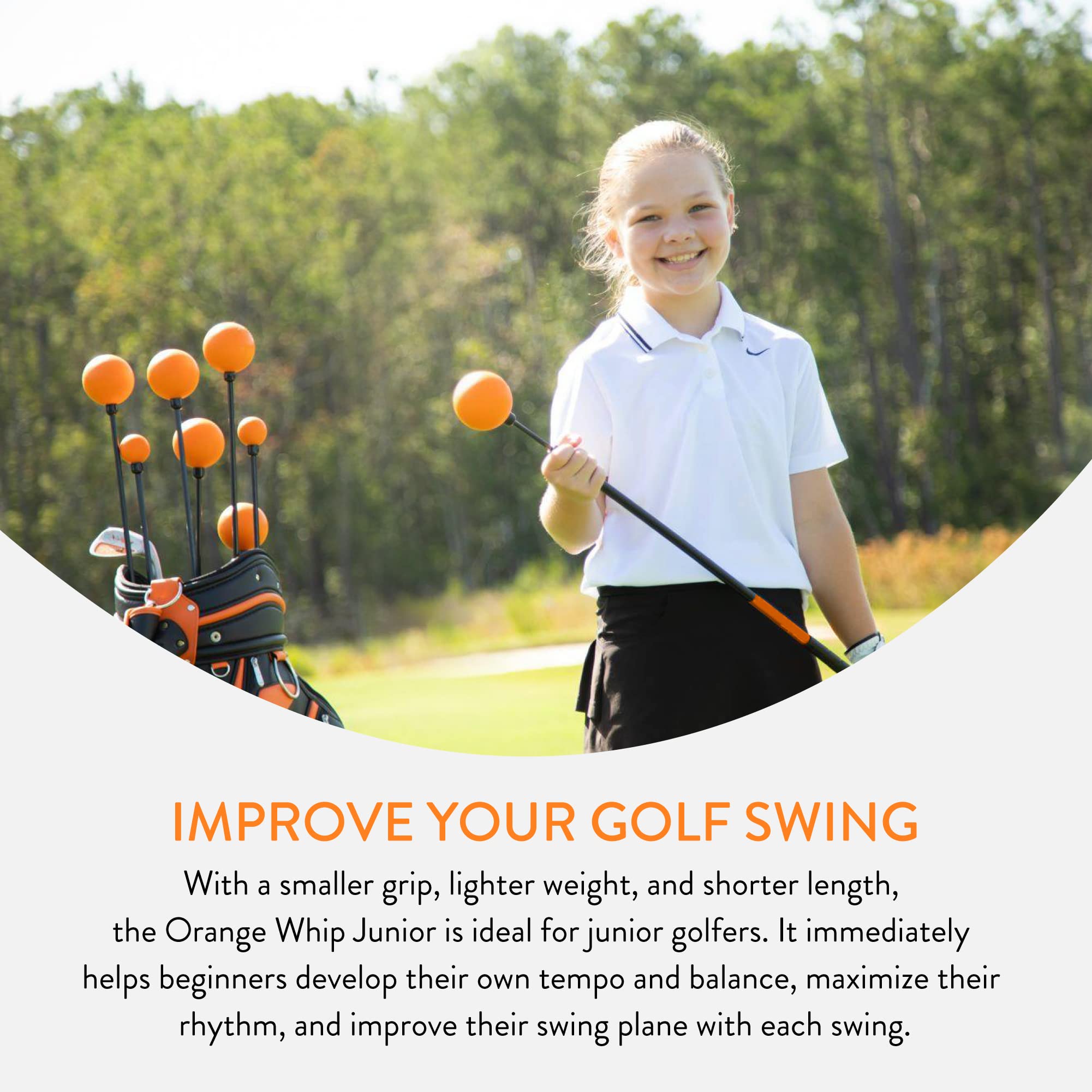 Orange Whip Golf Swing Trainer Aid Patented & Made in USA for Improved Rhythm, Flexibility, Balance, Tempo, and Strength *American Made*
