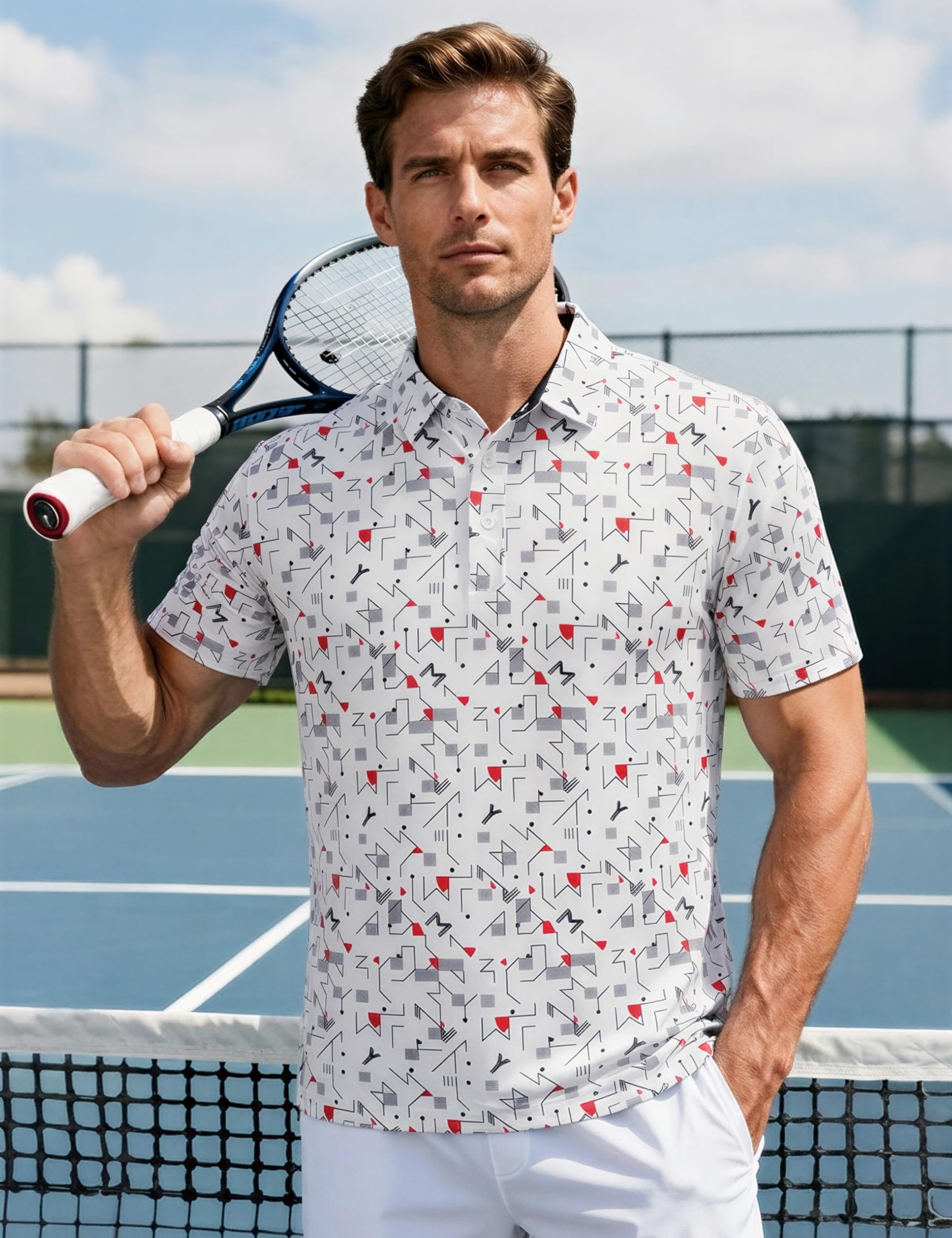 MAGCOMSEN Mens Golf Shirt Short Sleeve Dry Fit Moisture Wicking Golf Polos Casual Performance Print Collared Shirt Men