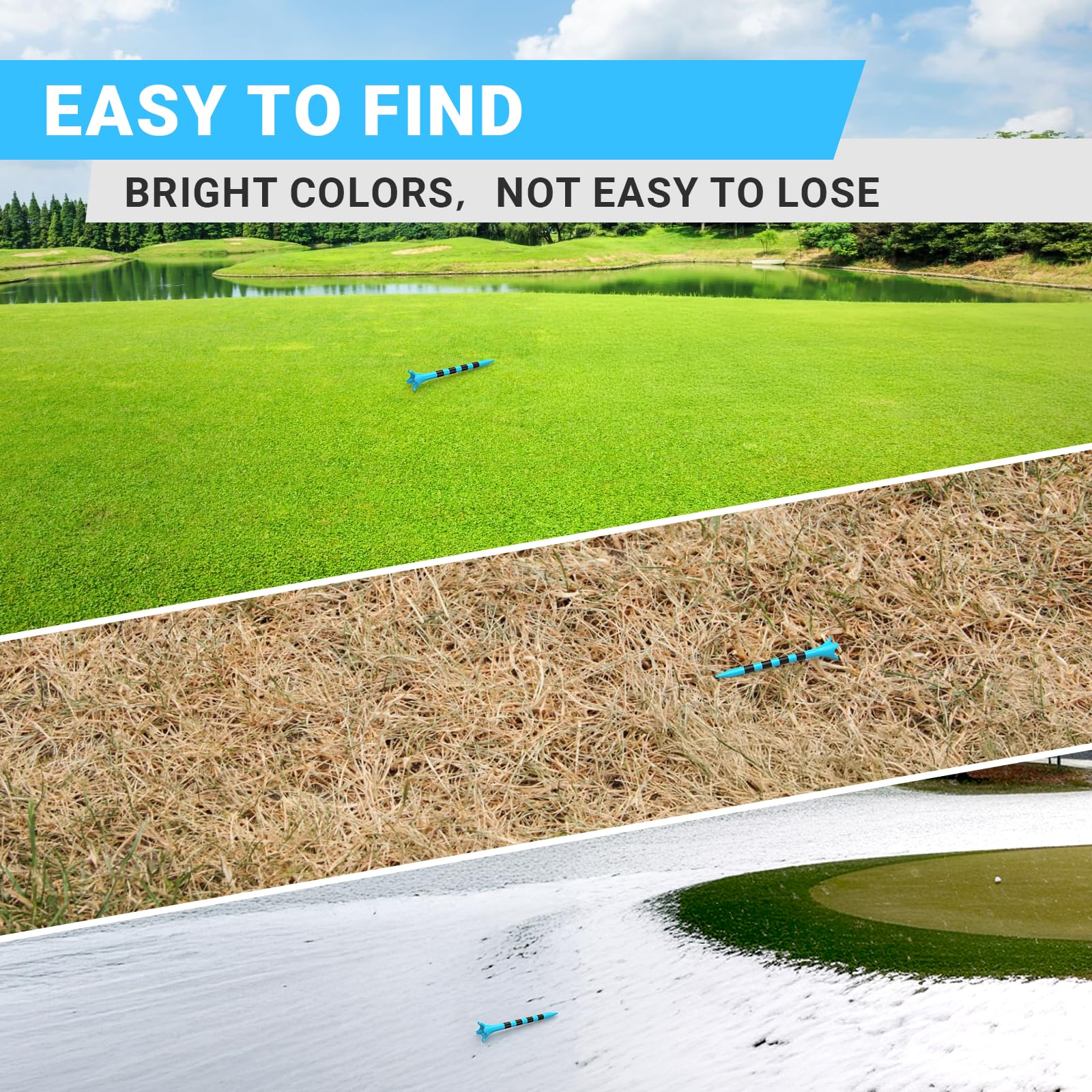 Professional Plastic Golf Tees 100 Pack (3-1/4" or 2-3/4"), Enhanced Durability & Stability, Engineered to Minimize Friction and Side Spin