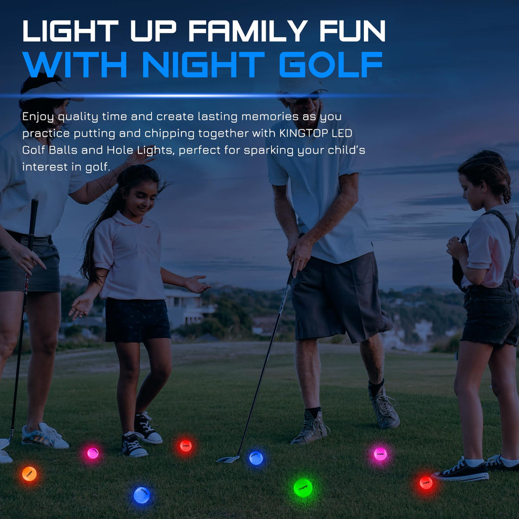 KINGTOP Upgraded Glow in The Dark Golf Balls - Super Bright Light Up LED Golf Ball - with Glow Golf Tees and Storage Bag - Fun Night Golfing Gift for Men and Women | Backyard Putting Greens