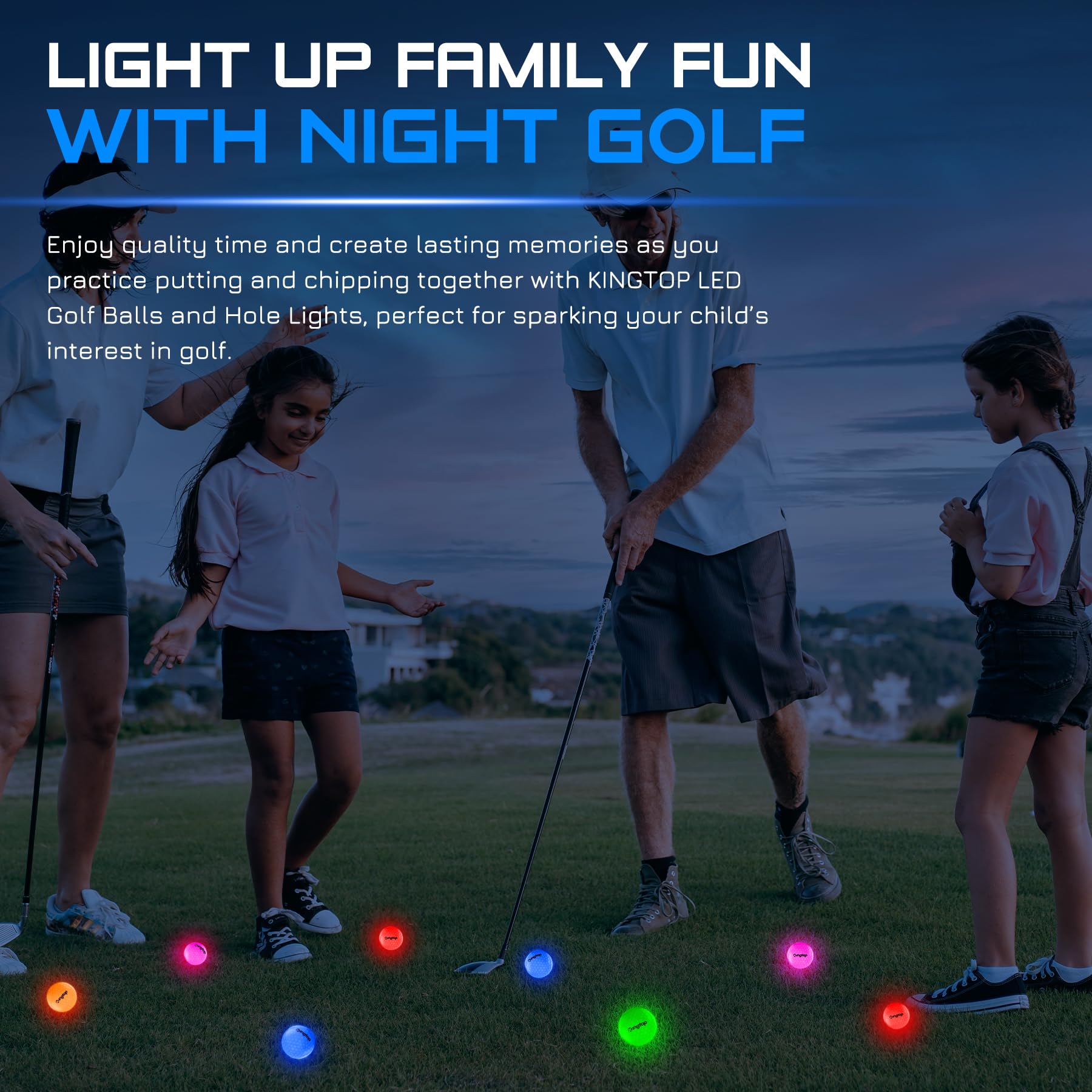 KINGTOP Upgraded Glow in The Dark Golf Balls - Super Bright Light Up LED Golf Ball - with Glow Golf Tees and Storage Bag - Fun Night Golfing Gift for Men and Women | Backyard Putting Greens