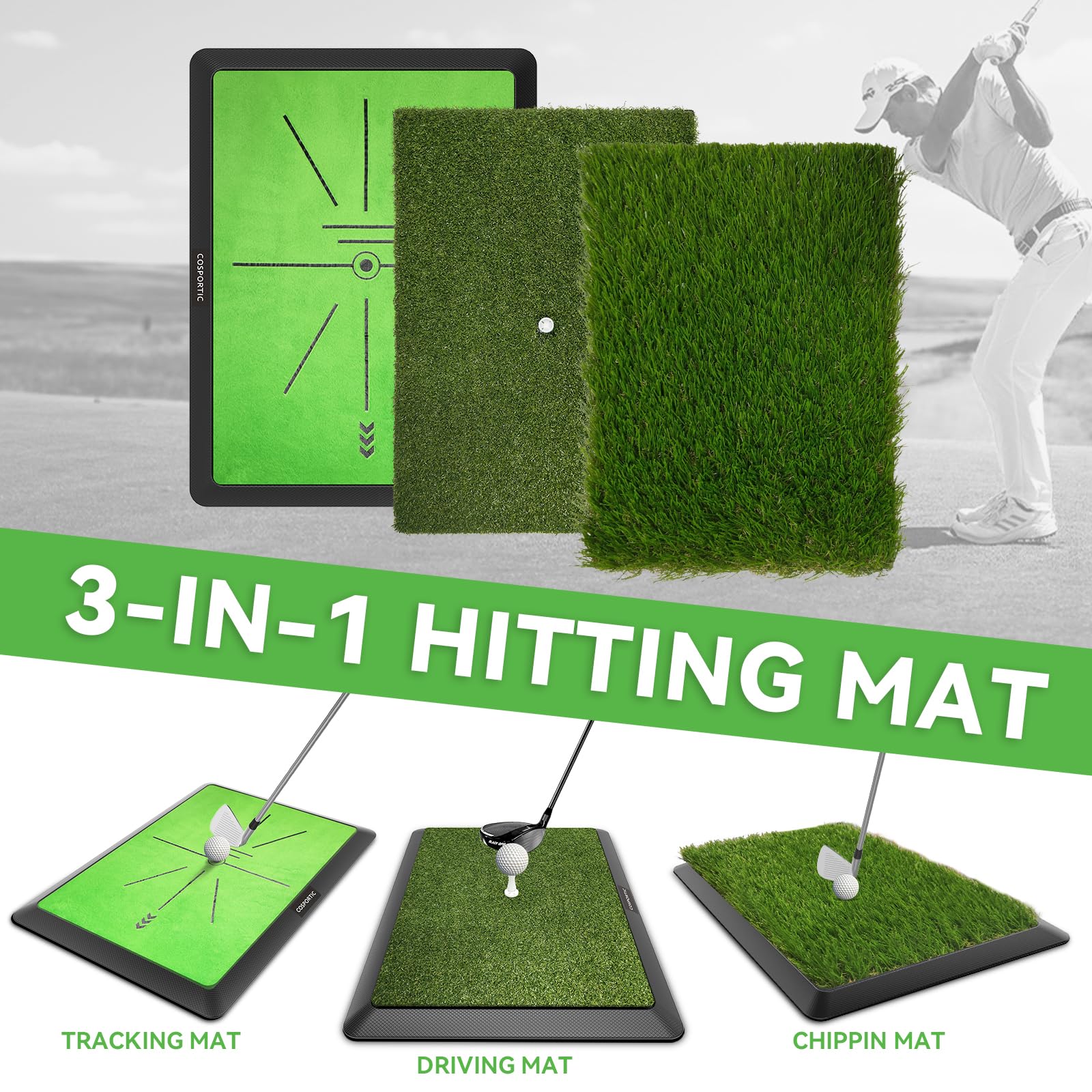 Golf Hitting Mat, Golf Training Mat for Swing Path Feedback Detection Batting,Extra Replaceable Golf Practice Mat 16"x12", Golf Gifts for Men Women for Home Indoor Outdoor