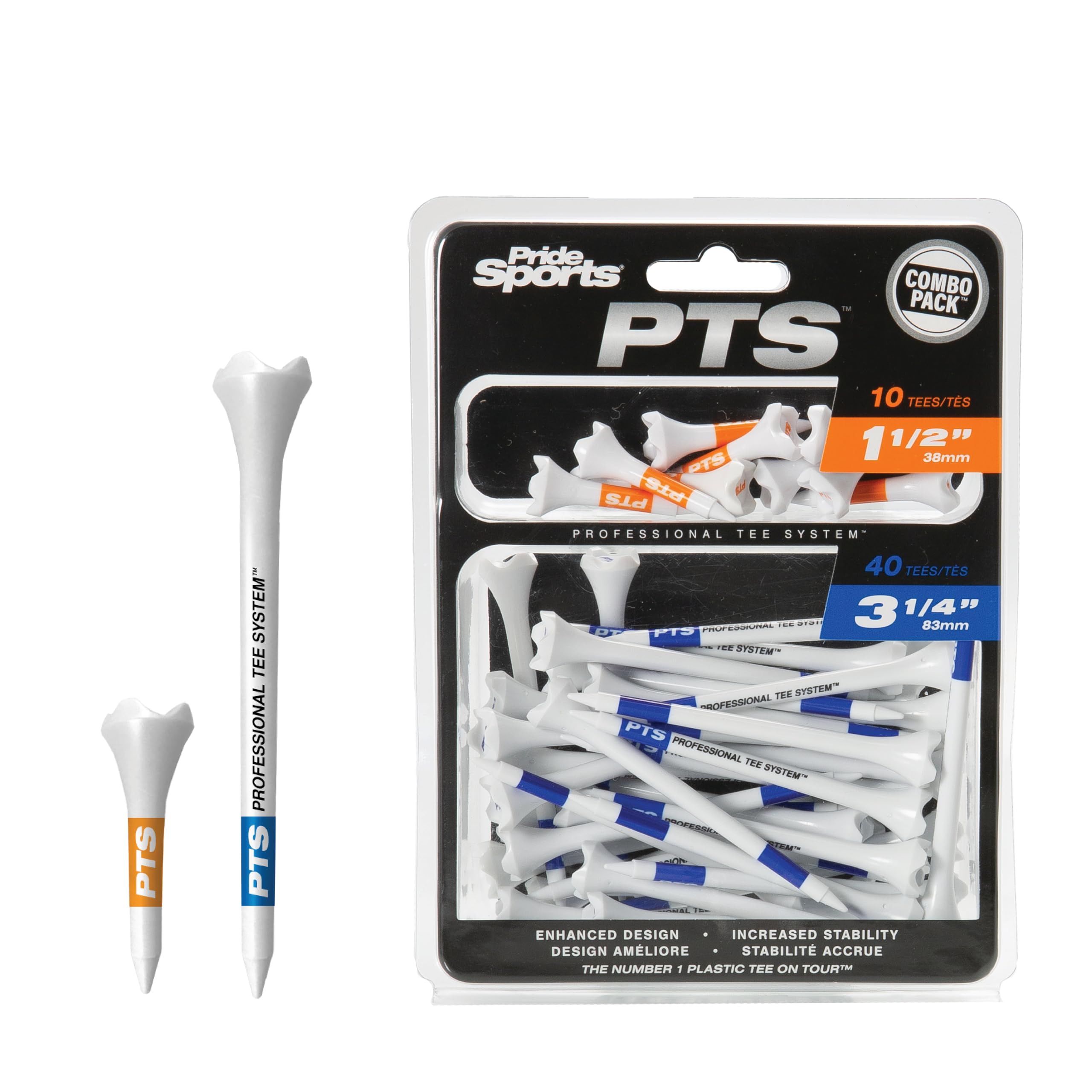 PrideSports PTS Plastic Golf Tees | 30 Count, 1-1/2 Inch | #1 Plastic Tee on Tour | Best for Irons, Hybrids, and Woods