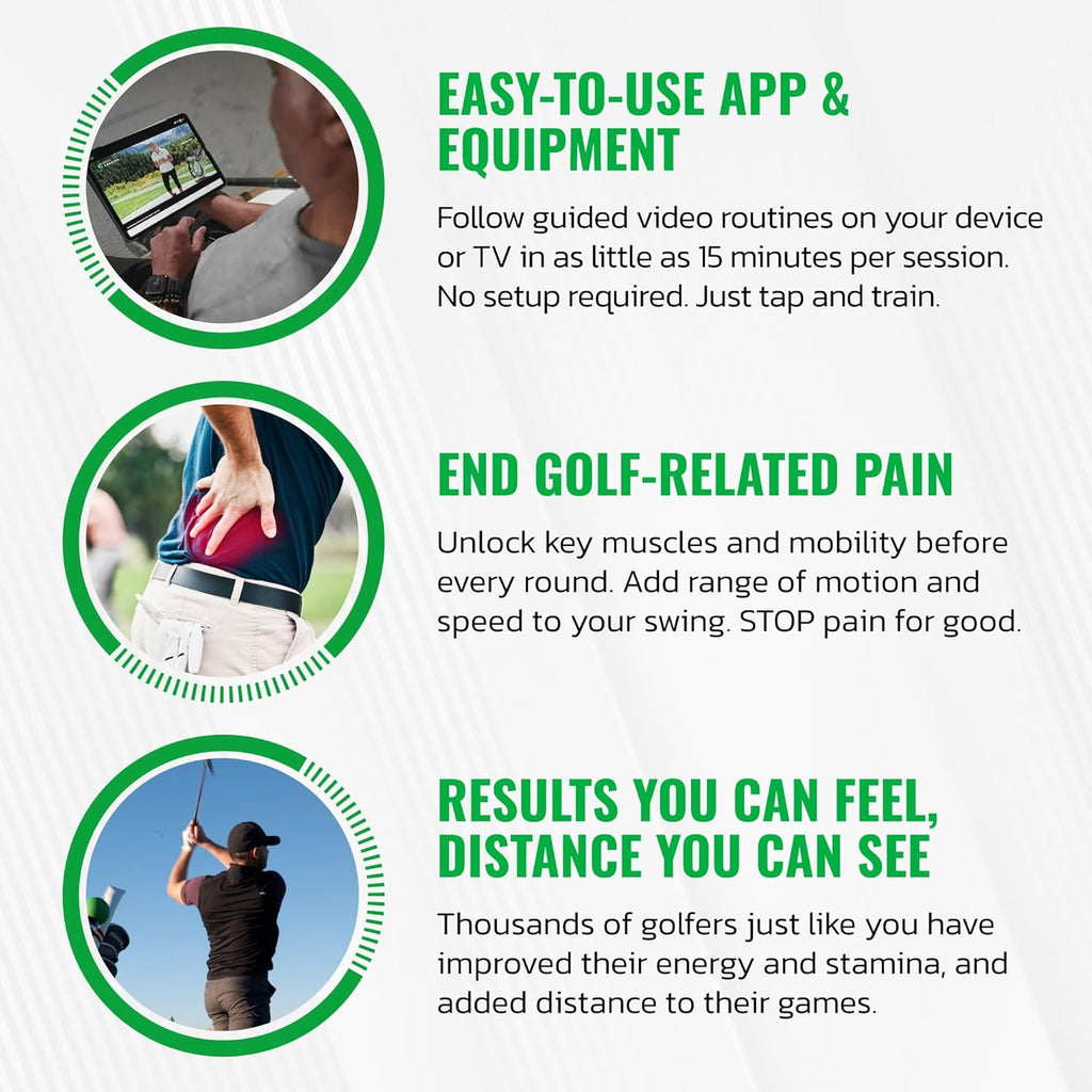 GolfForever Swing Trainer + 3-Month App Membership – Golf Exercise & Pain Relief Video Routines – Improve Flexibility, Gain Distance, Build Strength & Reduce Golf-Related Pain