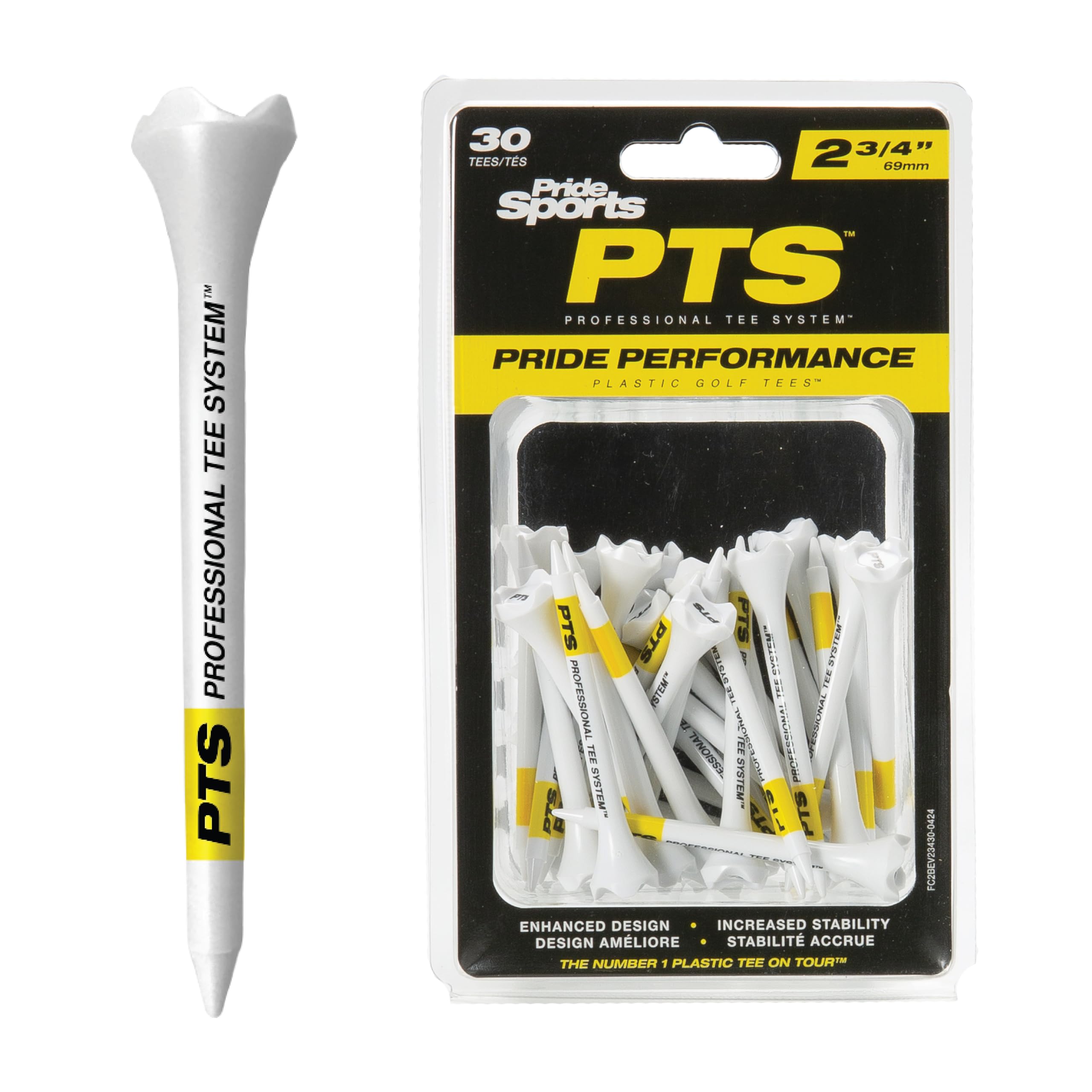 PrideSports PTS Plastic Golf Tees | 30 Count, 1-1/2 Inch | #1 Plastic Tee on Tour | Best for Irons, Hybrids, and Woods