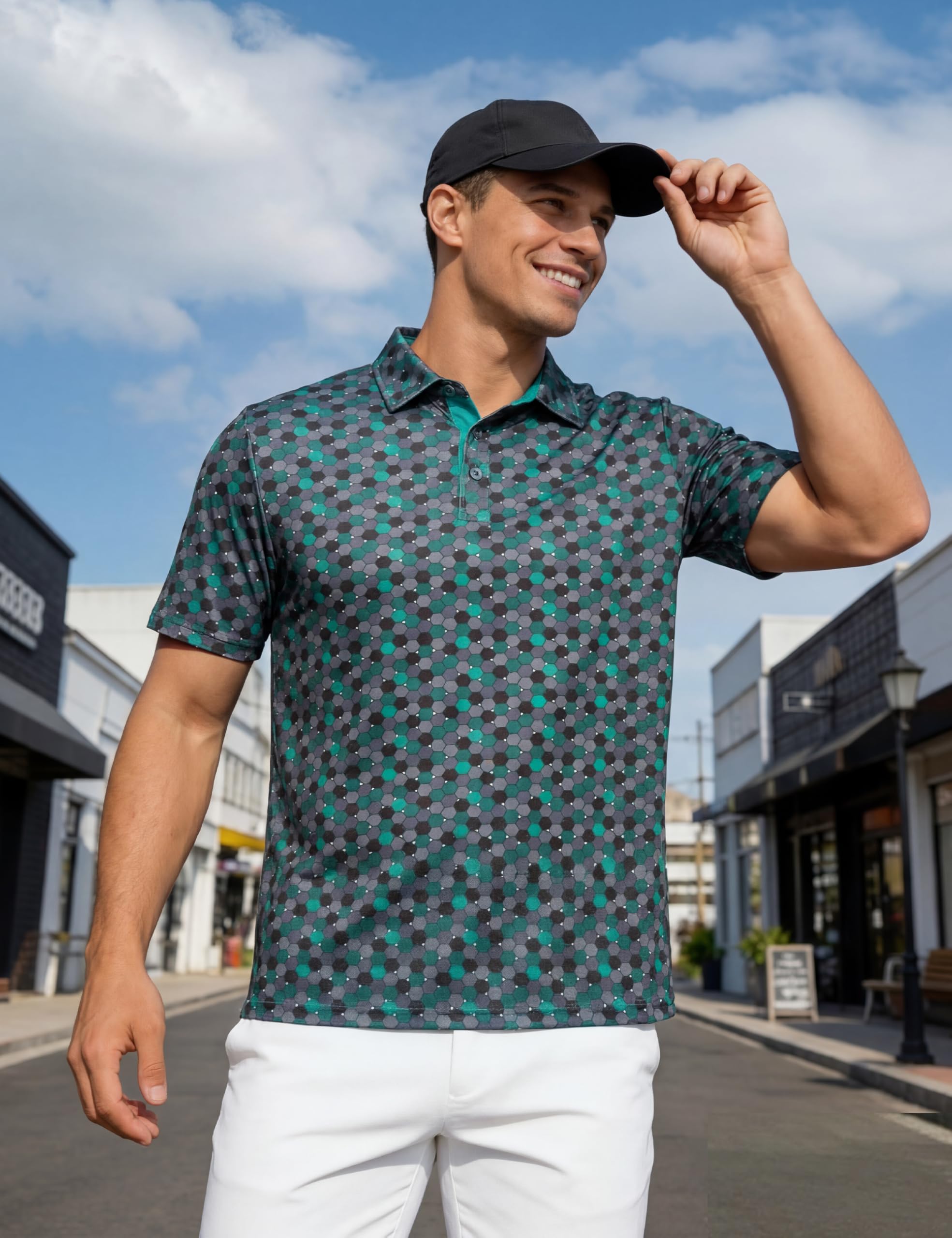 MAGCOMSEN Mens Golf Shirt Short Sleeve Dry Fit Moisture Wicking Golf Polos Casual Performance Print Collared Shirt Men