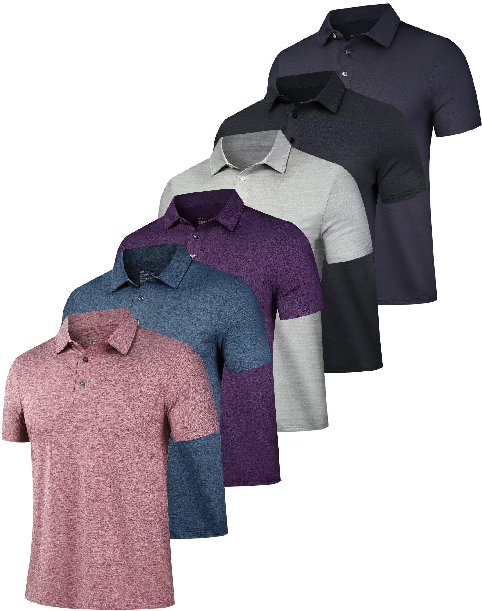 OYGSieg 6 Pack Mens Polo Shirts Performance Short Sleeve Golf Shirt Moisture Wicking Athletic Casual Collared T-Shirt
