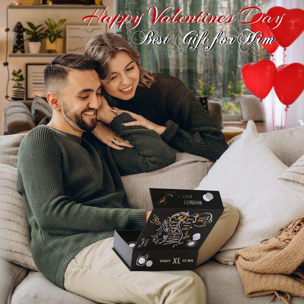 PONPUR Men's Golfer Gifts, Valentines Day Anniversary Birthday Gifts for Dad Him Husband, 4 Whiskey Golf Balls with 1 Tongs, Reusable Stainless Steel Golf Ice Balls Whiskey Gift for Golf Lover