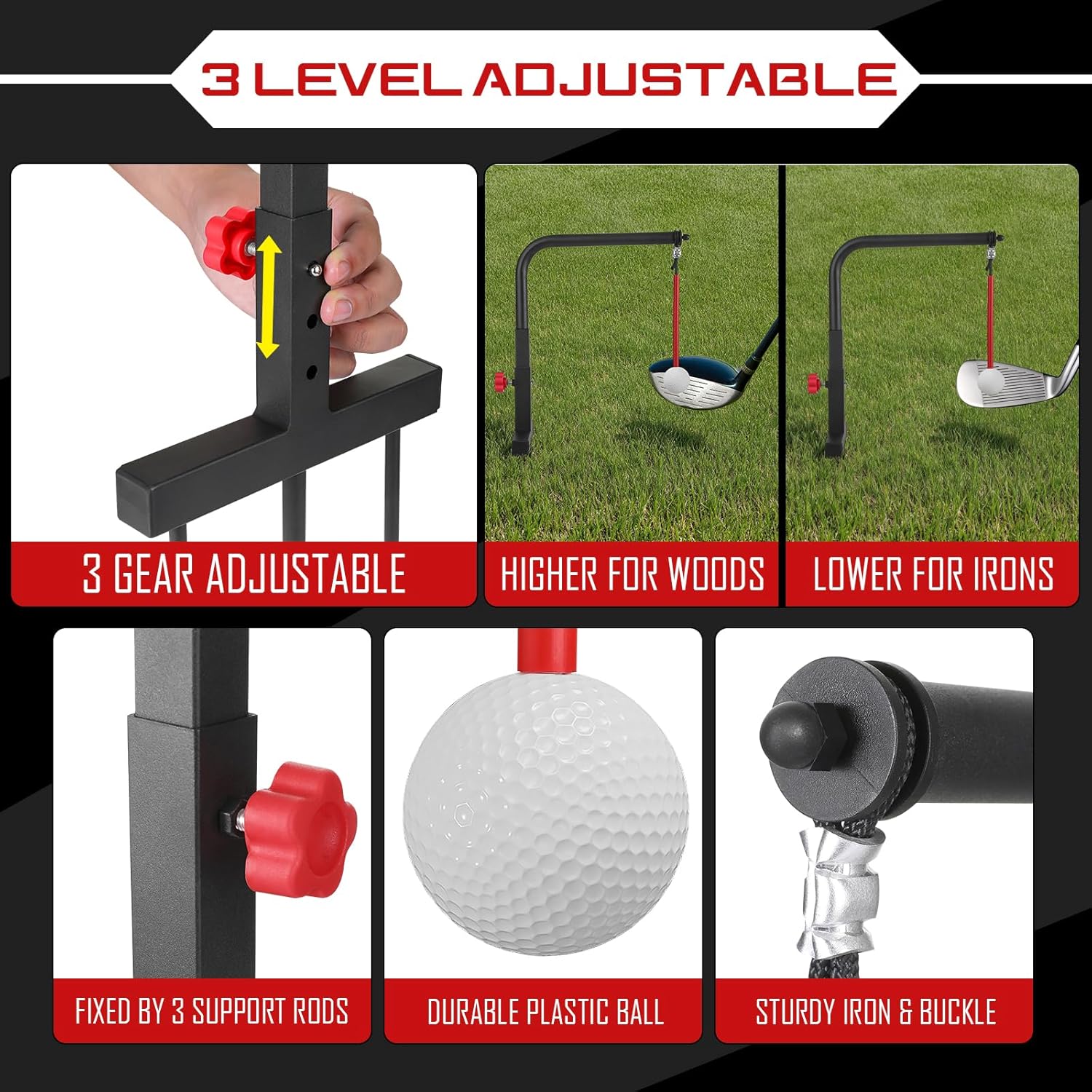 Golf Swing Trainer - Durable Iron Practice Golf Swing Training Aid - Golf Accessories for Kids & Youth with Replacement Ball Included & Height Adjustment Golf Accessories for Gift
