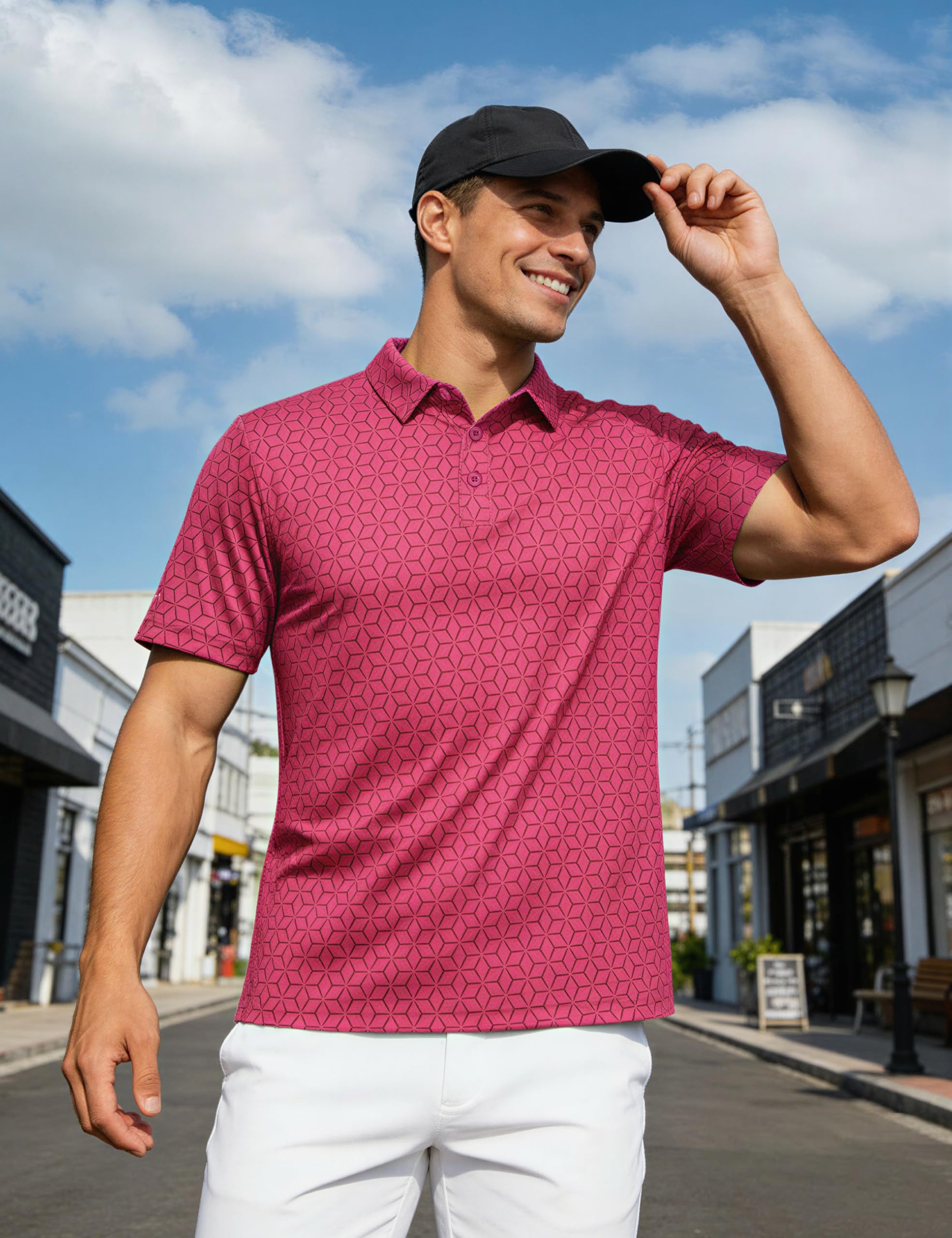 MAGCOMSEN Mens Golf Shirt Short Sleeve Dry Fit Moisture Wicking Golf Polos Casual Performance Print Collared Shirt Men