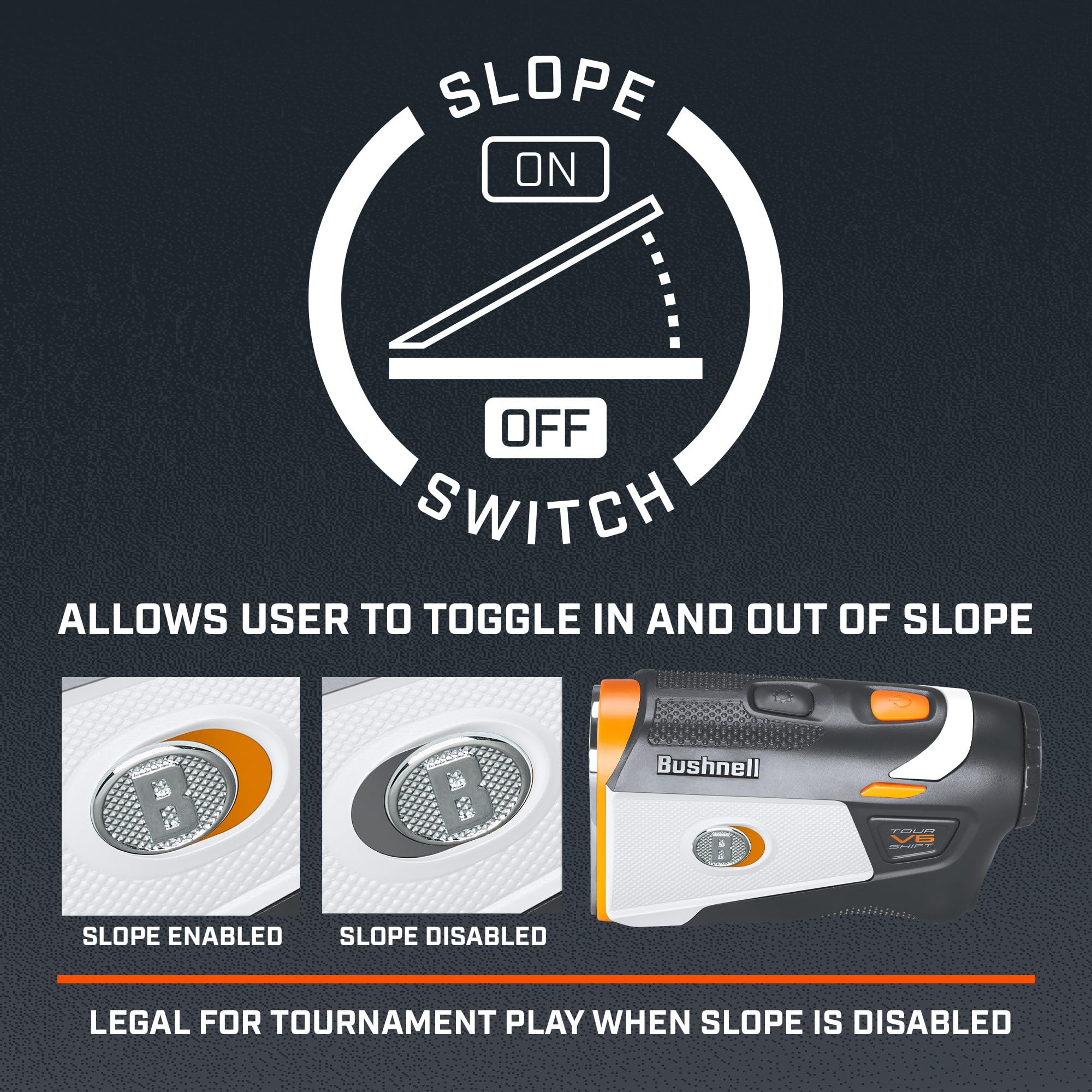 Bushnell Golf Tour V6 Shift Laser Rangefinder with Slope Compensation, 1300-Yard Range, Flag Lock Vibration, Magnetic Cart Mount, 6X Magnification, Waterproof – Tournament Legal