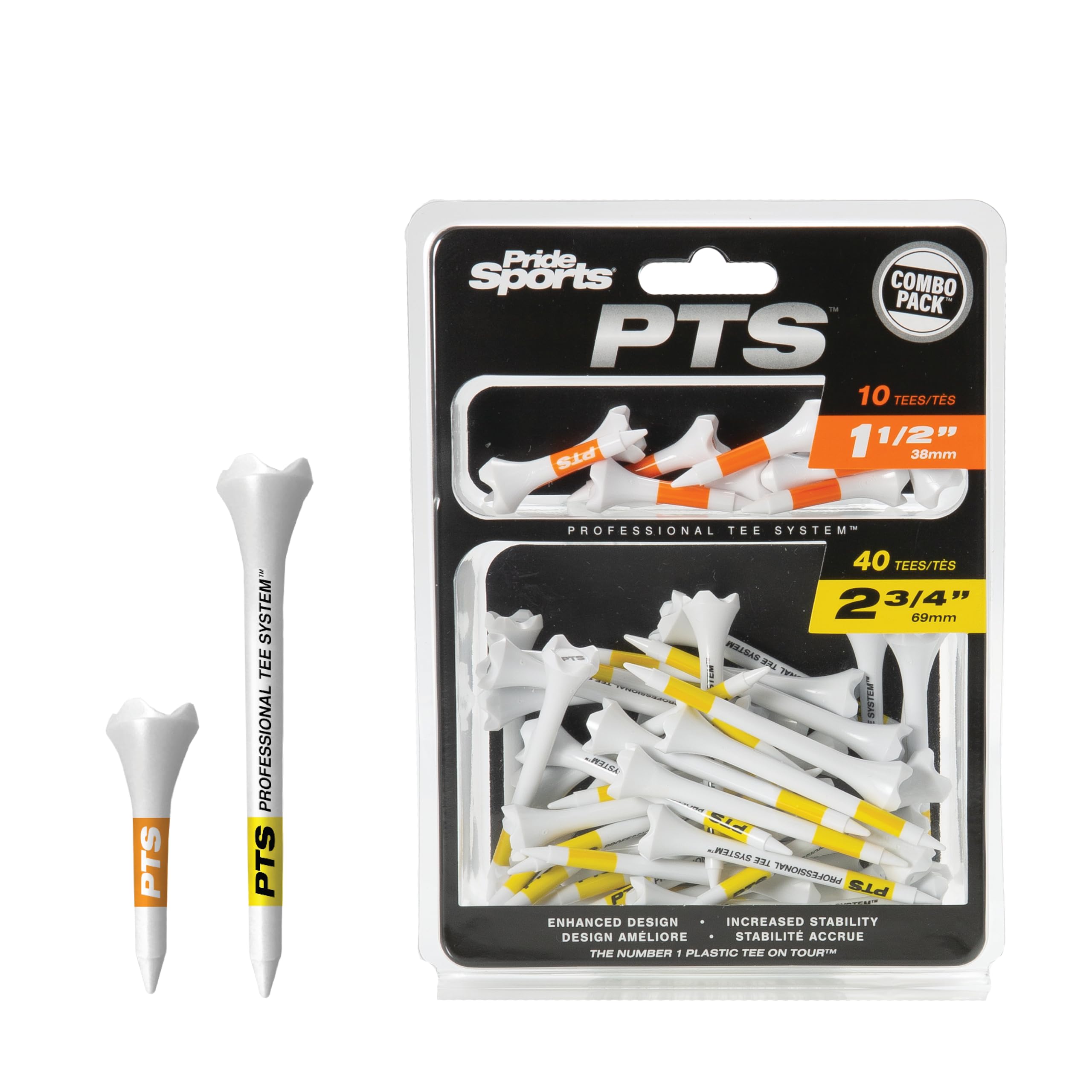 PrideSports PTS Plastic Golf Tees | 30 Count, 1-1/2 Inch | #1 Plastic Tee on Tour | Best for Irons, Hybrids, and Woods