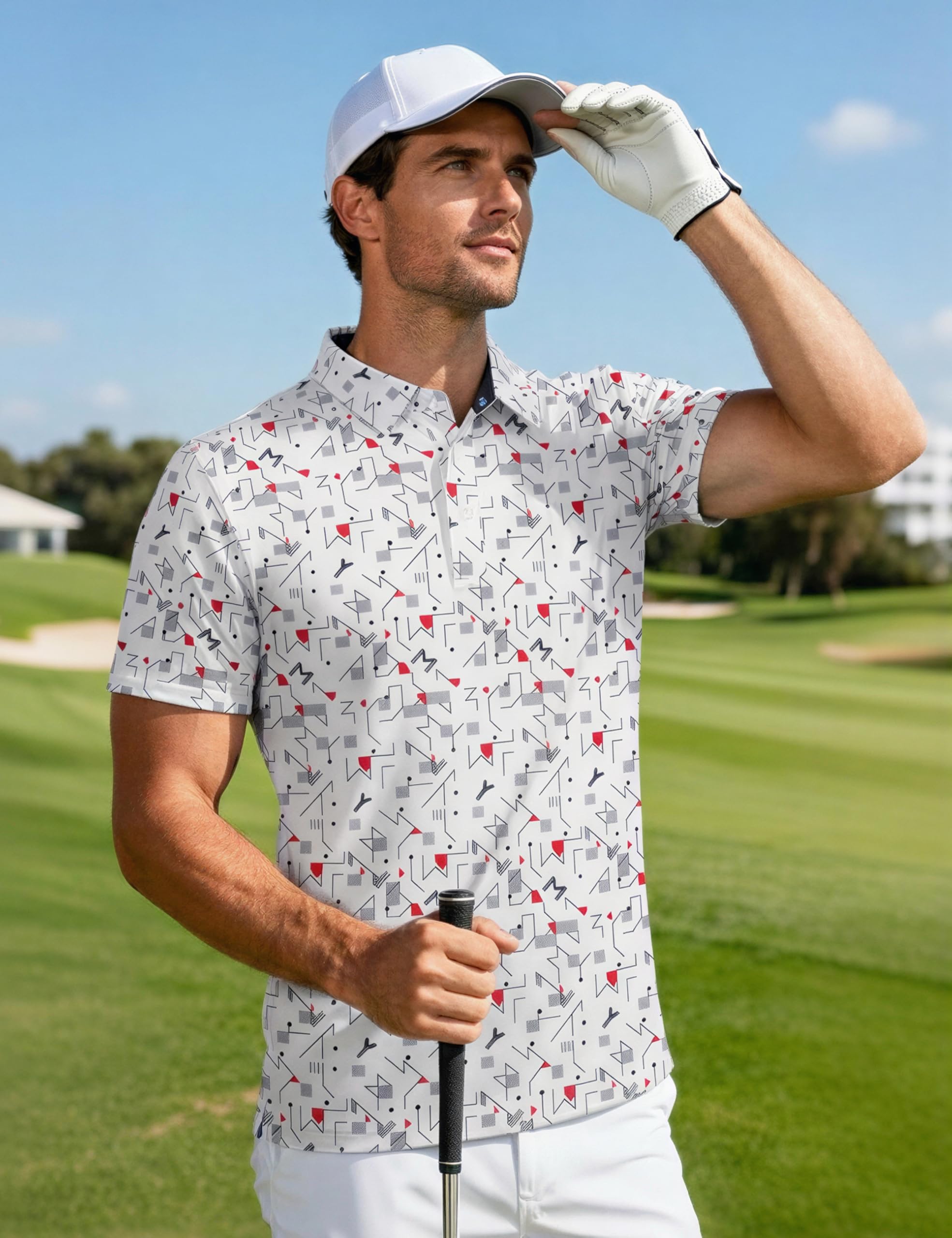 MAGCOMSEN Mens Golf Shirt Short Sleeve Dry Fit Moisture Wicking Golf Polos Casual Performance Print Collared Shirt Men