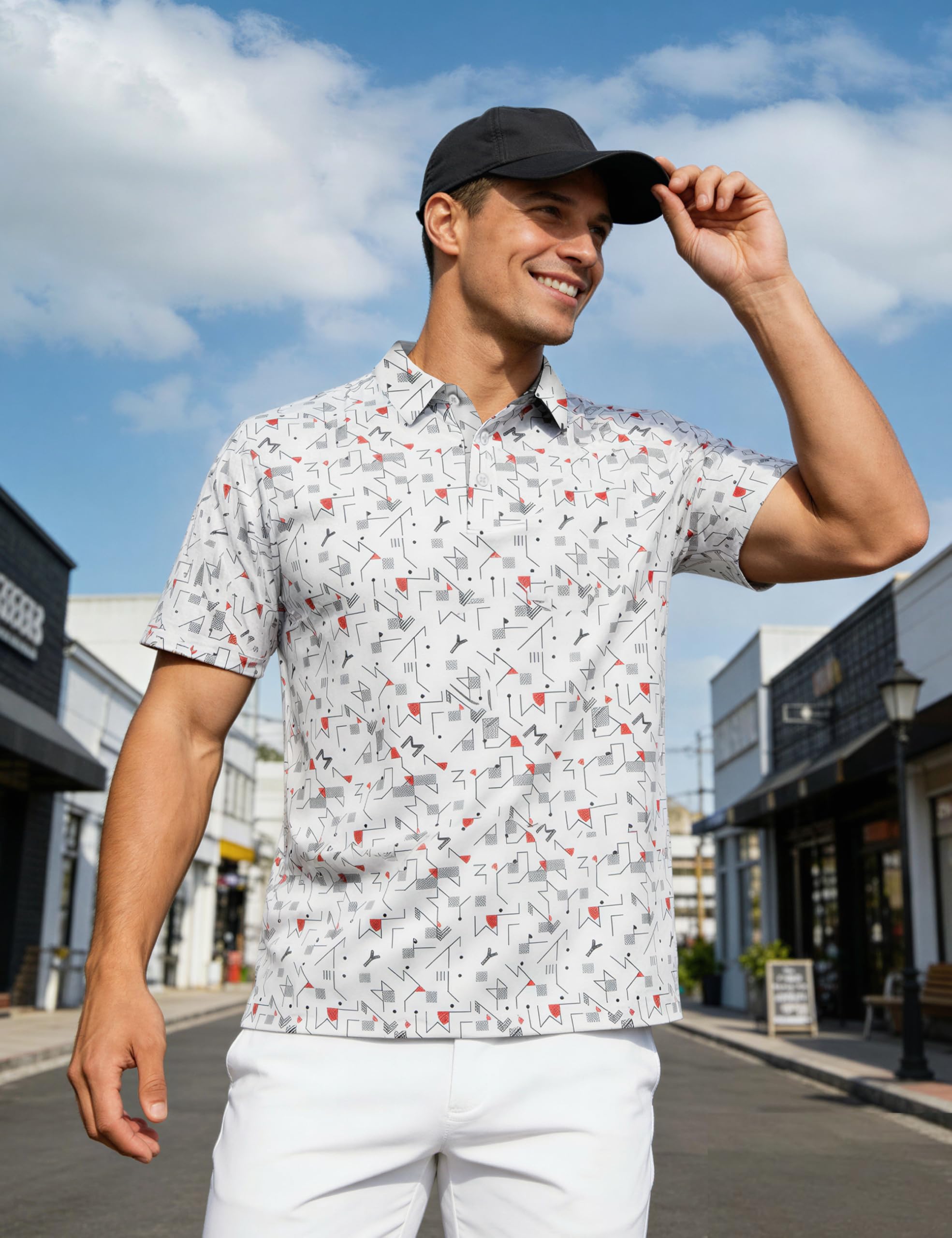 MAGCOMSEN Mens Golf Shirt Short Sleeve Dry Fit Moisture Wicking Golf Polos Casual Performance Print Collared Shirt Men