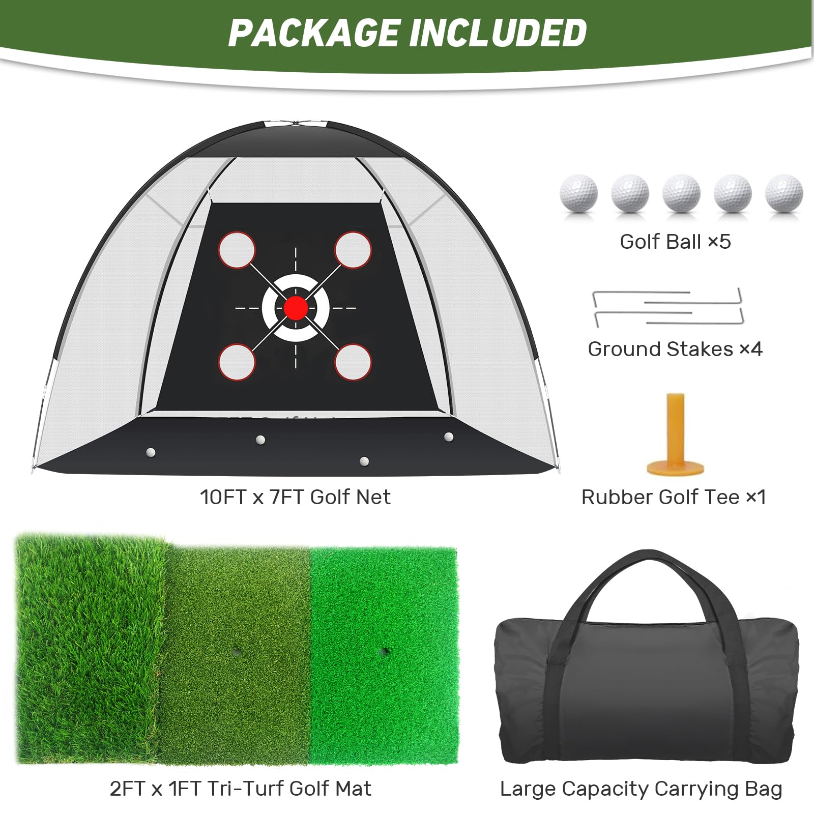 Golf Net with Practice Mat,Golf Hitting Aid Nets 10x7FT for Backyard Driving Chipping Training Swing with Target Mat Balls for Outdoor Indoor，Gifts for Men Dad Him and Golfer